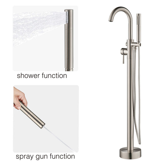 WOODBRIDGE F0023BNDR Contemporary Single Handle Floor Mount Freestanding Tub Filler Faucet with 2 Function Cylinder Style Hand Shower