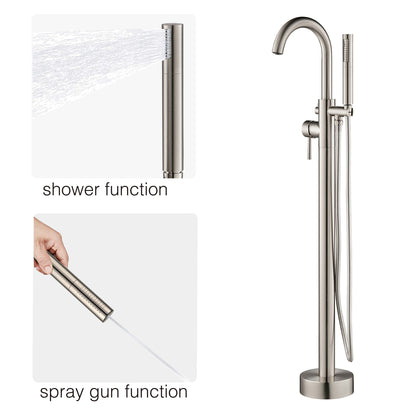 WOODBRIDGE F0023BNDR Contemporary Single Handle Floor Mount Freestanding Tub Filler Faucet with 2 Function Cylinder Style Hand Shower
