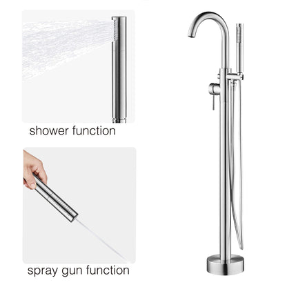 WOODBRIDGE F0023BNDR Contemporary Single Handle Floor Mount Freestanding Tub Filler Faucet with 2 Function Cylinder Style Hand Shower