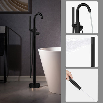 WOODBRIDGE F0023BNDR Contemporary Single Handle Floor Mount Freestanding Tub Filler Faucet with 2 Function Cylinder Style Hand Shower