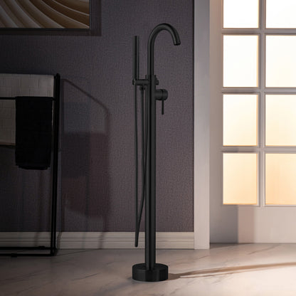 WOODBRIDGE F0023BNDR Contemporary Single Handle Floor Mount Freestanding Tub Filler Faucet with 2 Function Cylinder Style Hand Shower