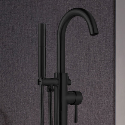 WOODBRIDGE F0023BNDR Contemporary Single Handle Floor Mount Freestanding Tub Filler Faucet with 2 Function Cylinder Style Hand Shower