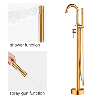 WOODBRIDGE F0023BNDR Contemporary Single Handle Floor Mount Freestanding Tub Filler Faucet with 2 Function Cylinder Style Hand Shower