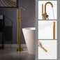 WOODBRIDGE F0023BNDR Contemporary Single Handle Floor Mount Freestanding Tub Filler Faucet with 2 Function Cylinder Style Hand Shower