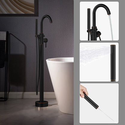 WOODBRIDGE F0023BNDR Contemporary Single Handle Floor Mount Freestanding Tub Filler Faucet with 2 Function Cylinder Style Hand Shower