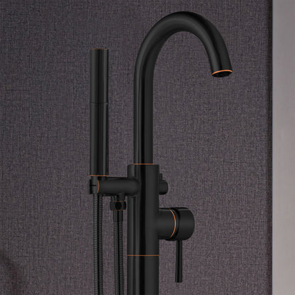 WOODBRIDGE F0023BNDR Contemporary Single Handle Floor Mount Freestanding Tub Filler Faucet with 2 Function Cylinder Style Hand Shower