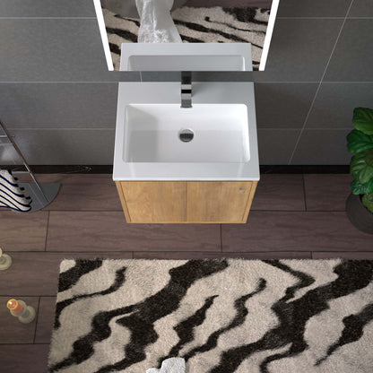 WOODBRIDGE 23-5/8 in. W x 18-7/8 in. D Bathroom Vanity in Oak with Resin Composite Vanity Top in Glossy White, with Stainless Steel Frame