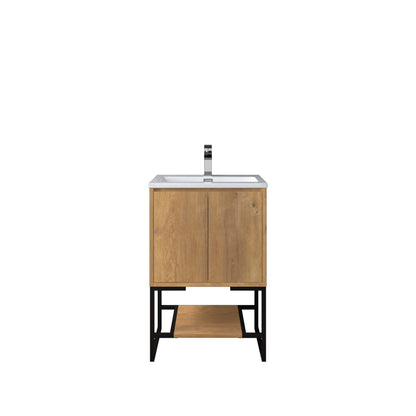 WOODBRIDGE 23-5/8 in. W x 18-7/8 in. D Bathroom Vanity in Oak with Resin Composite Vanity Top in Glossy White, with Stainless Steel Frame