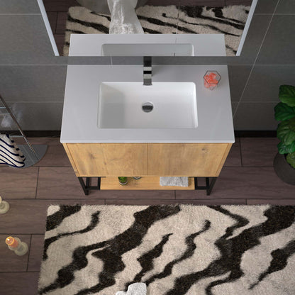 WOODBRIDGE 23-5/8 in. W x 18-7/8 in. D Bathroom Vanity in Oak with Resin Composite Vanity Top in Glossy White, with Stainless Steel Frame