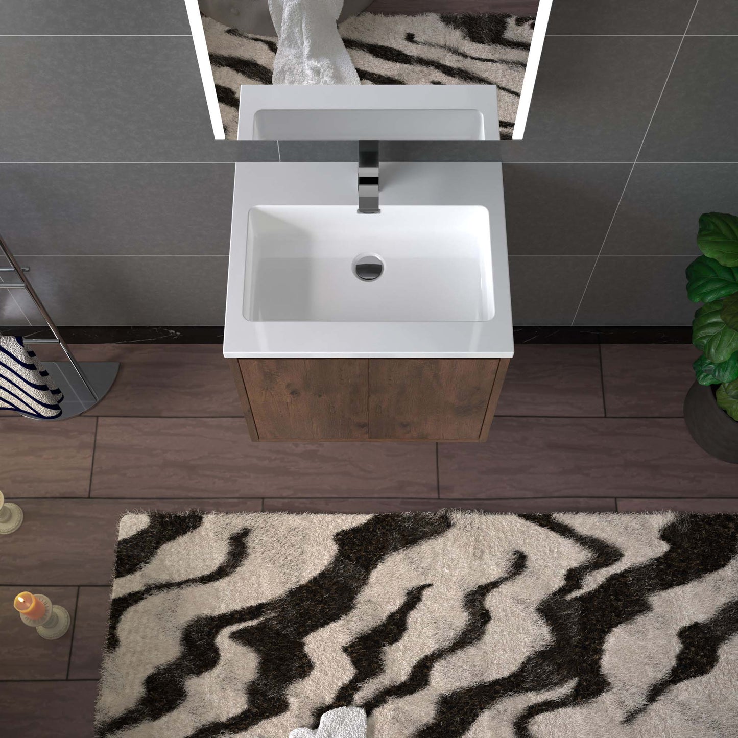 WOODBRIDGE 23-5/8 in. W x 18-7/8 in. D Bathroom Vanity in Rose Wood with Resin Composite Vanity Top in Glossy White, with Stainless Steel Frame