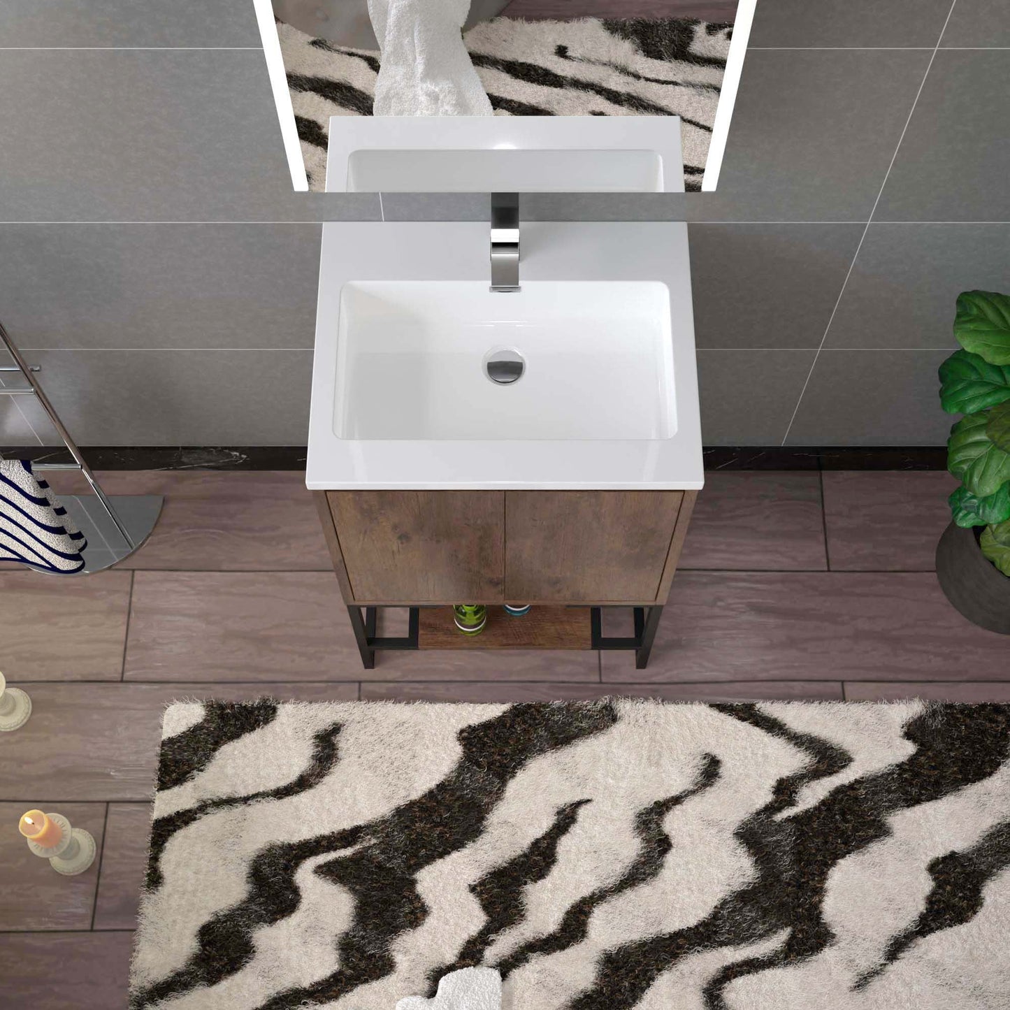 WOODBRIDGE 23-5/8 in. W x 18-7/8 in. D Bathroom Vanity in Rose Wood with Resin Composite Vanity Top in Glossy White, with Stainless Steel Frame