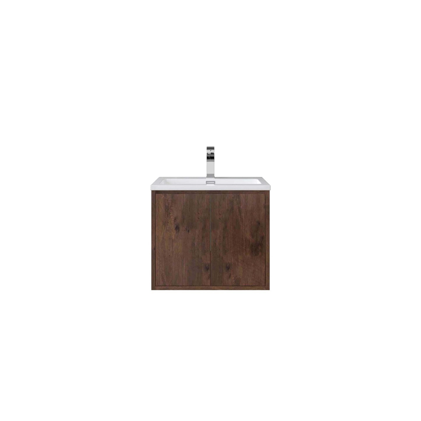 WOODBRIDGE 23-5/8 in. W x 18-7/8 in. D Bathroom Vanity in Rose Wood with Resin Composite Vanity Top in Glossy White, with Stainless Steel Frame
