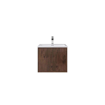 WOODBRIDGE 23-5/8 in. W x 18-7/8 in. D Bathroom Vanity in Rose Wood with Resin Composite Vanity Top in Glossy White, with Stainless Steel Frame