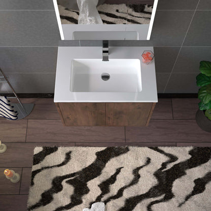 WOODBRIDGE 23-5/8 in. W x 18-7/8 in. D Bathroom Vanity in Rose Wood with Resin Composite Vanity Top in Glossy White, with Stainless Steel Frame