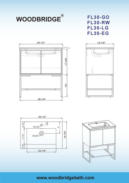 WOODBRIDGE 23-5/8 in. W x 18-7/8 in. D Bathroom Vanity in Rose Wood with Resin Composite Vanity Top in Glossy White, with Stainless Steel Frame