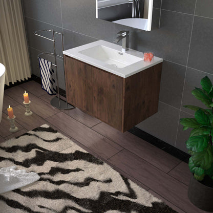 WOODBRIDGE 23-5/8 in. W x 18-7/8 in. D Bathroom Vanity in Rose Wood with Resin Composite Vanity Top in Glossy White, with Stainless Steel Frame