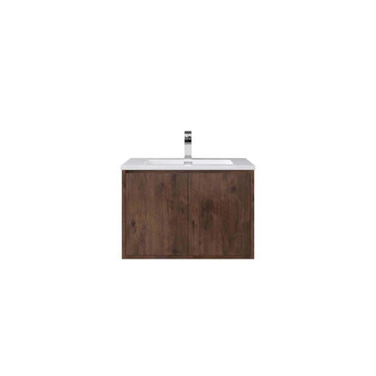 WOODBRIDGE 23-5/8 in. W x 18-7/8 in. D Bathroom Vanity in Rose Wood with Resin Composite Vanity Top in Glossy White, with Stainless Steel Frame