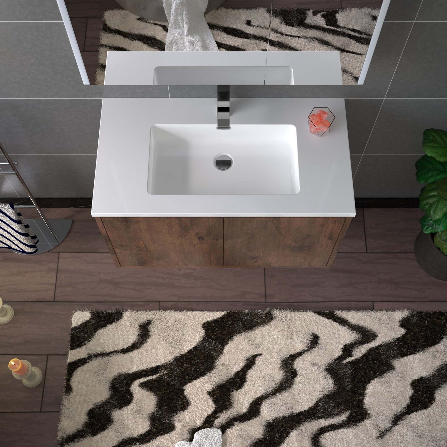 WOODBRIDGE 23-5/8 in. W x 18-7/8 in. D Bathroom Vanity in Rose Wood with Resin Composite Vanity Top in Glossy White, with Stainless Steel Frame