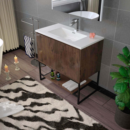WOODBRIDGE 23-5/8 in. W x 18-7/8 in. D Bathroom Vanity in Rose Wood with Resin Composite Vanity Top in Glossy White, with Stainless Steel Frame