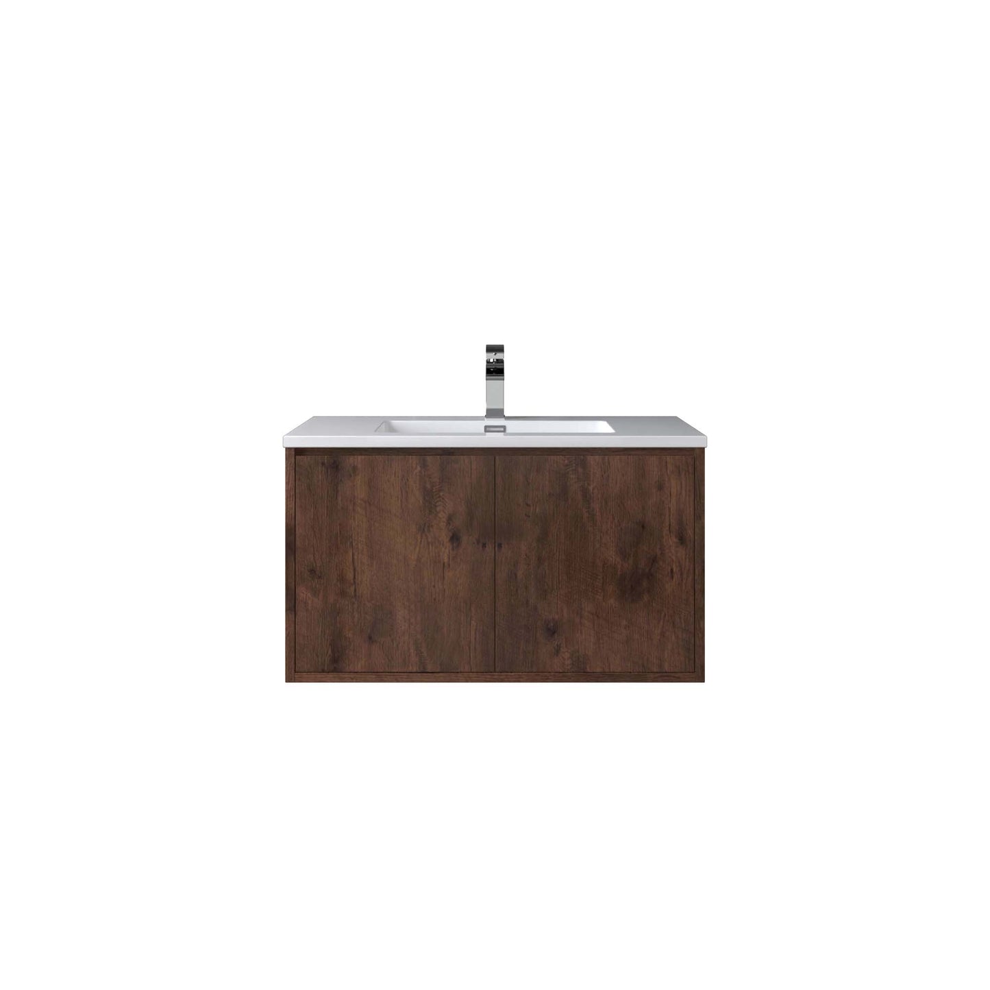 WOODBRIDGE 23-5/8 in. W x 18-7/8 in. D Bathroom Vanity in Rose Wood with Resin Composite Vanity Top in Glossy White, with Stainless Steel Frame