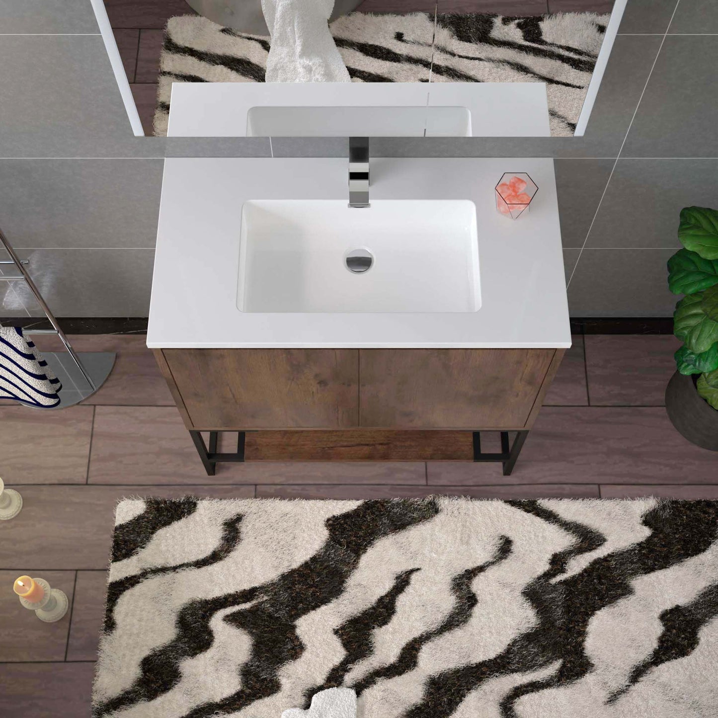 WOODBRIDGE 23-5/8 in. W x 18-7/8 in. D Bathroom Vanity in Rose Wood with Resin Composite Vanity Top in Glossy White, with Stainless Steel Frame