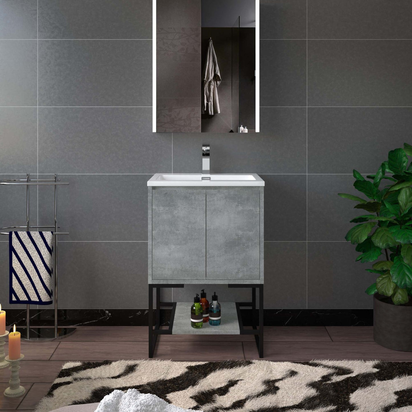 WOODBRIDGE 24 in. W x 19 in. D Bathroom Vanity in Gray with Resin Composite Vanity Top in Glossy White, with Stainless Steel Frame