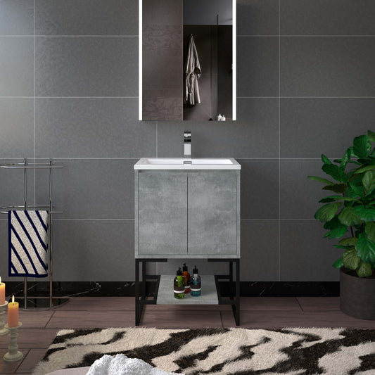 WOODBRIDGE 24 in. W x 19 in. D Bathroom Vanity in Gray with Resin Composite Vanity Top in Glossy White, with Stainless Steel Frame
