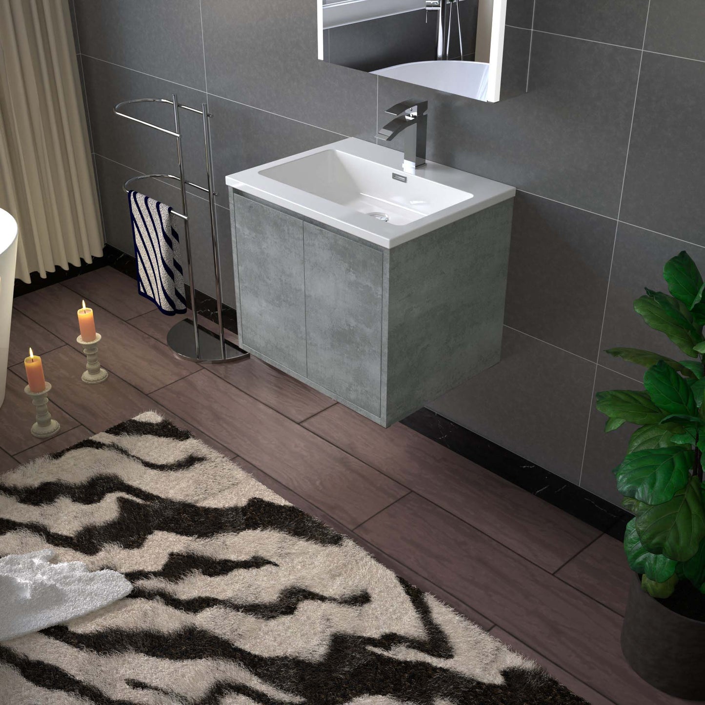 WOODBRIDGE 24 in. W x 19 in. D Bathroom Vanity in Gray with Resin Composite Vanity Top in Glossy White, with Stainless Steel Frame