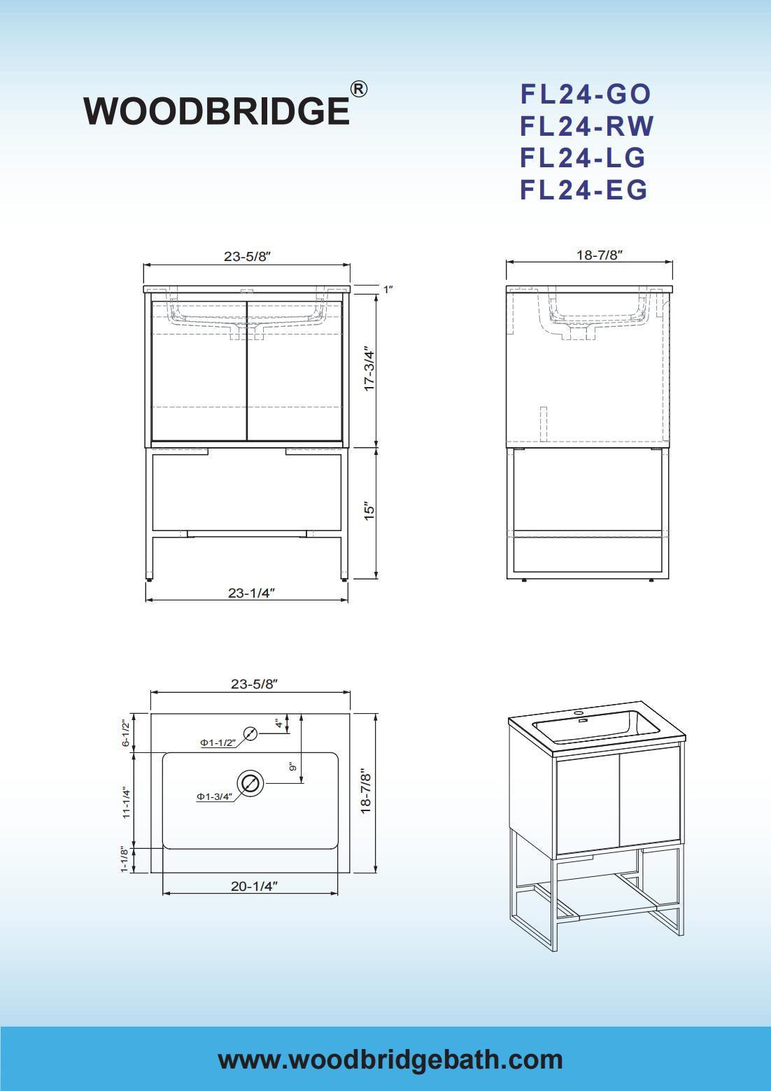 WOODBRIDGE 24 in. W x 19 in. D Bathroom Vanity in Gray with Resin Composite Vanity Top in Glossy White, with Stainless Steel Frame