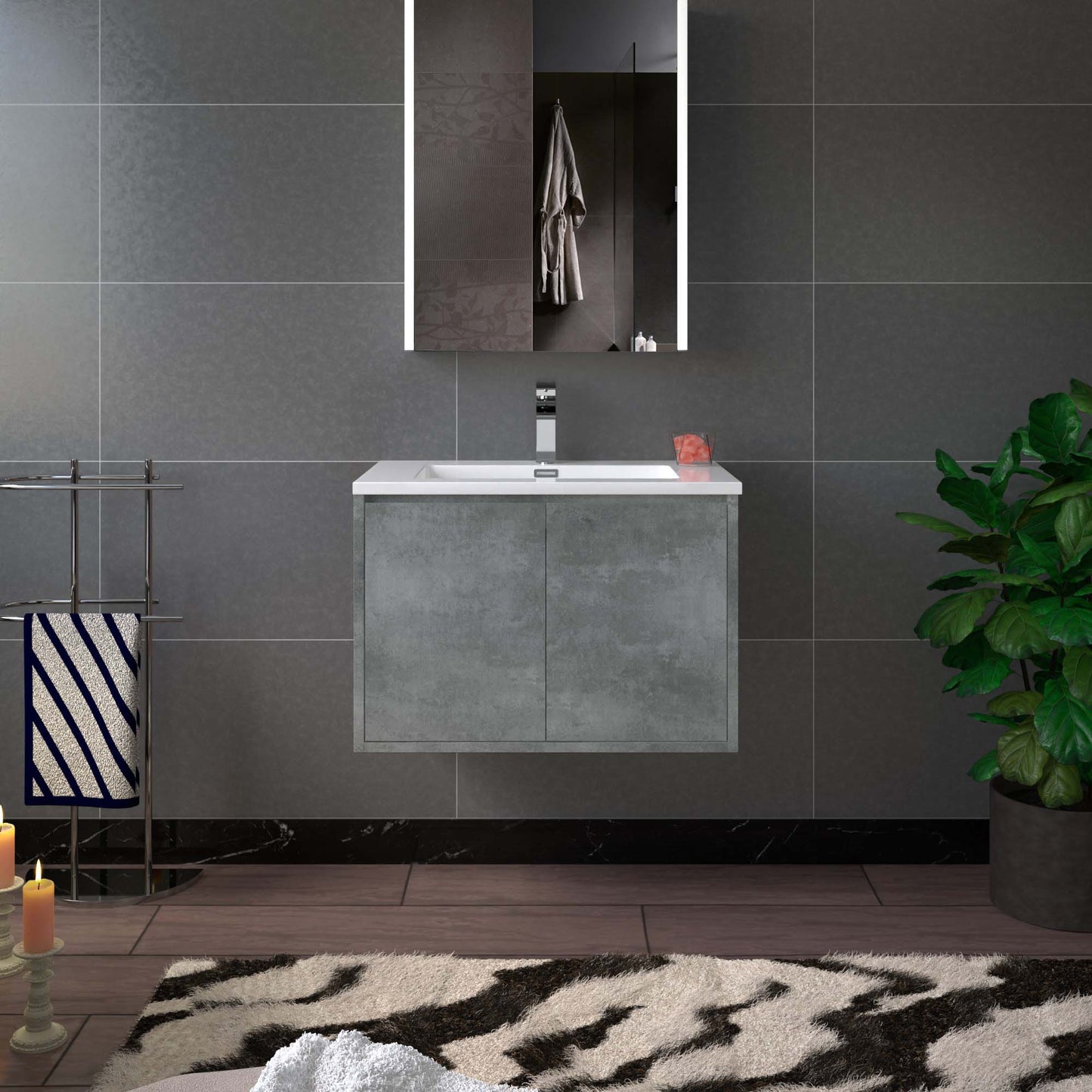 WOODBRIDGE 24 in. W x 19 in. D Bathroom Vanity in Gray with Resin Composite Vanity Top in Glossy White, with Stainless Steel Frame