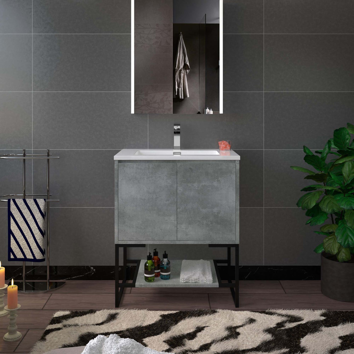 WOODBRIDGE 24 in. W x 19 in. D Bathroom Vanity in Gray with Resin Composite Vanity Top in Glossy White, with Stainless Steel Frame