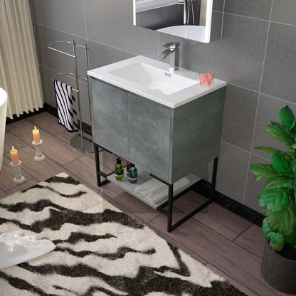 WOODBRIDGE 24 in. W x 19 in. D Bathroom Vanity in Gray with Resin Composite Vanity Top in Glossy White, with Stainless Steel Frame