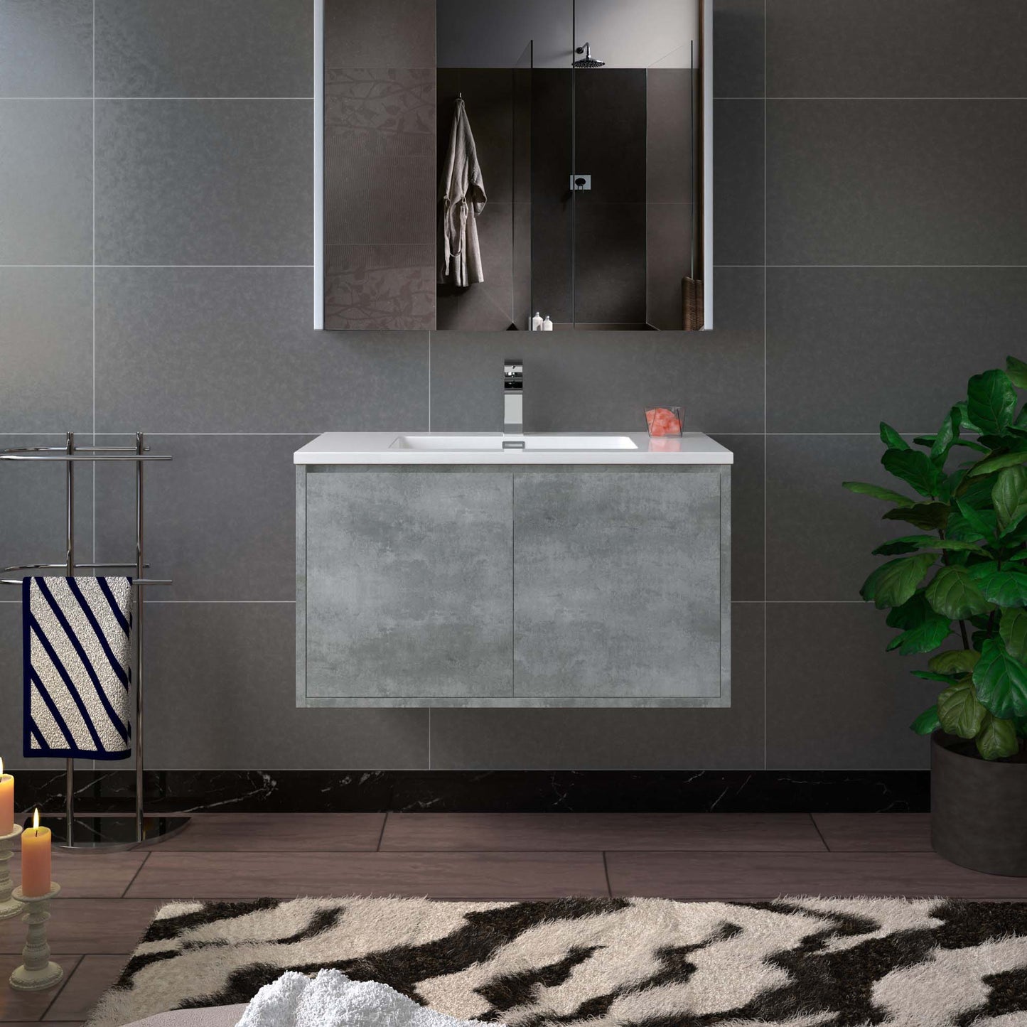 WOODBRIDGE 24 in. W x 19 in. D Bathroom Vanity in Gray with Resin Composite Vanity Top in Glossy White, with Stainless Steel Frame