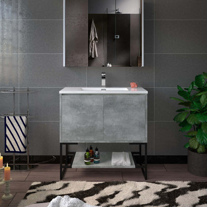 WOODBRIDGE 24 in. W x 19 in. D Bathroom Vanity in Gray with Resin Composite Vanity Top in Glossy White, with Stainless Steel Frame