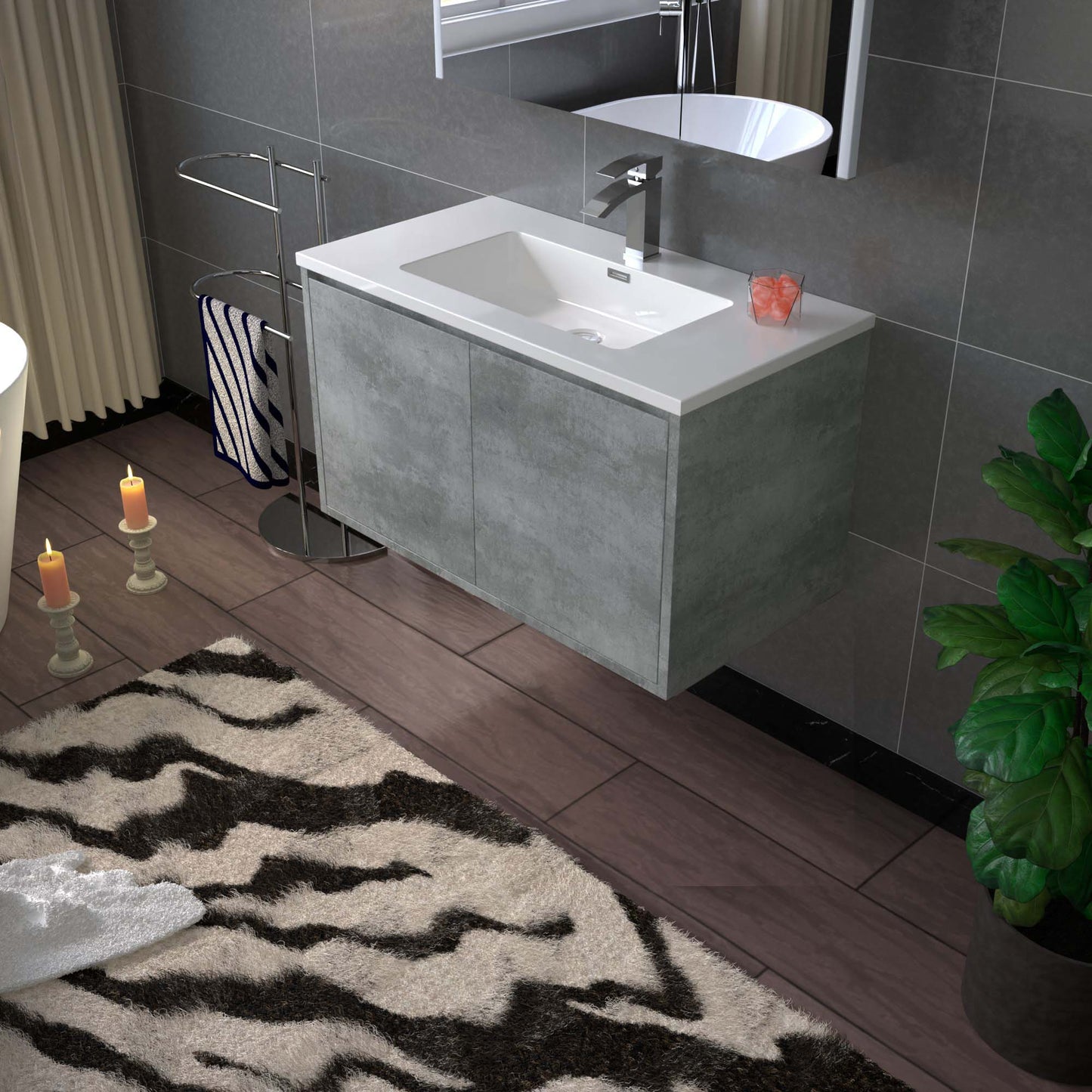 WOODBRIDGE 24 in. W x 19 in. D Bathroom Vanity in Gray with Resin Composite Vanity Top in Glossy White, with Stainless Steel Frame