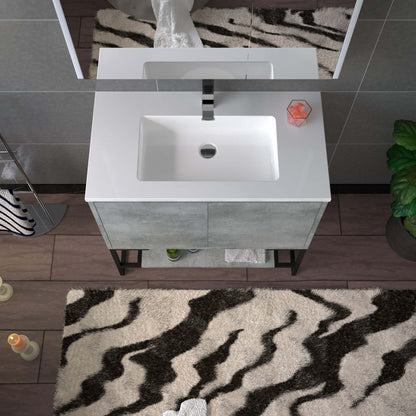 WOODBRIDGE 24 in. W x 19 in. D Bathroom Vanity in Gray with Resin Composite Vanity Top in Glossy White, with Stainless Steel Frame