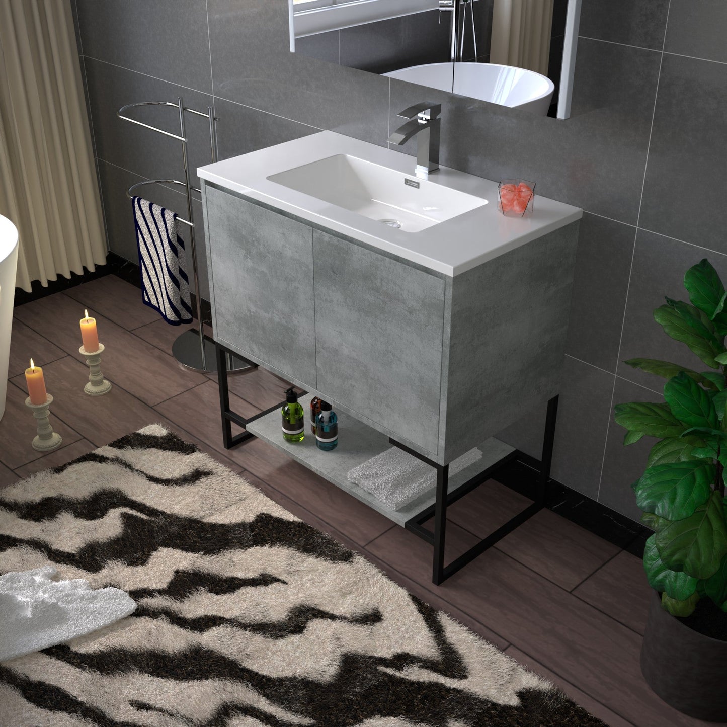 WOODBRIDGE 24 in. W x 19 in. D Bathroom Vanity in Gray with Resin Composite Vanity Top in Glossy White, with Stainless Steel Frame