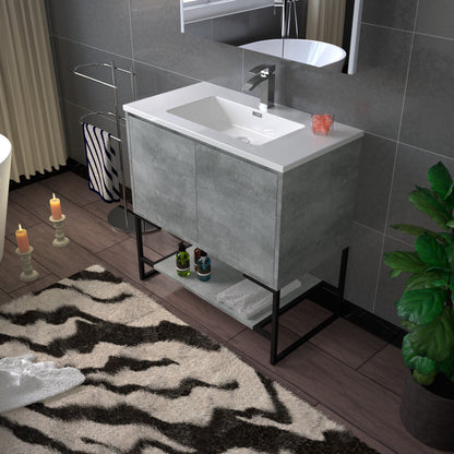 WOODBRIDGE 24 in. W x 19 in. D Bathroom Vanity in Gray with Resin Composite Vanity Top in Glossy White, with Stainless Steel Frame