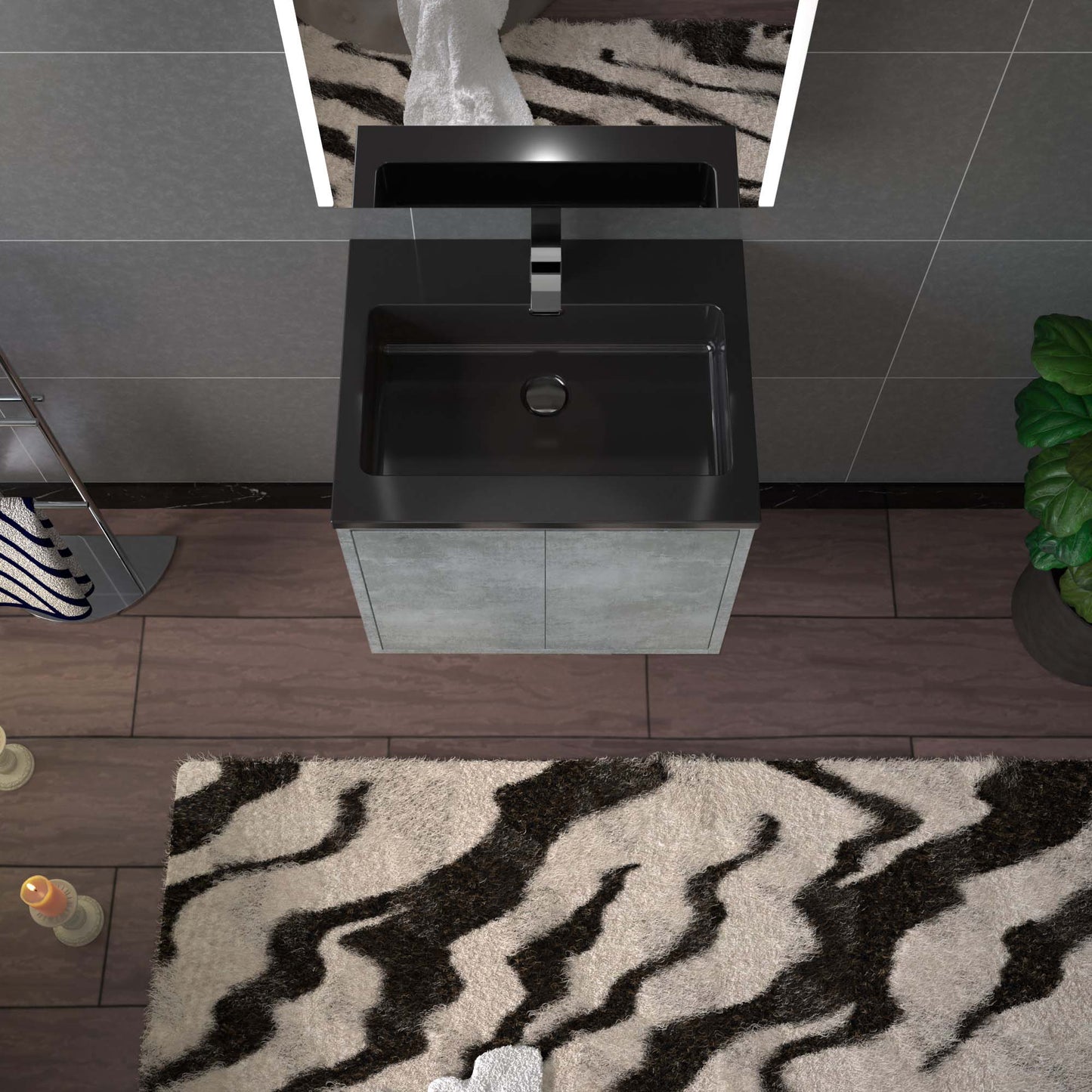 WOODBRIDGE 24 in. W x 19 in. D Bathroom Vanity in Gray with Quartz Sand Composite Vanity Top in Matte Black, with Stainless Steel Frame