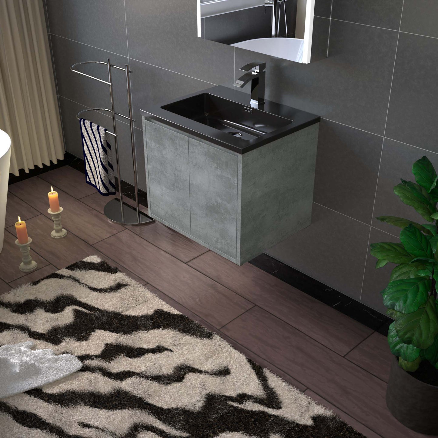 WOODBRIDGE 24 in. W x 19 in. D Bathroom Vanity in Gray with Quartz Sand Composite Vanity Top in Matte Black, with Stainless Steel Frame