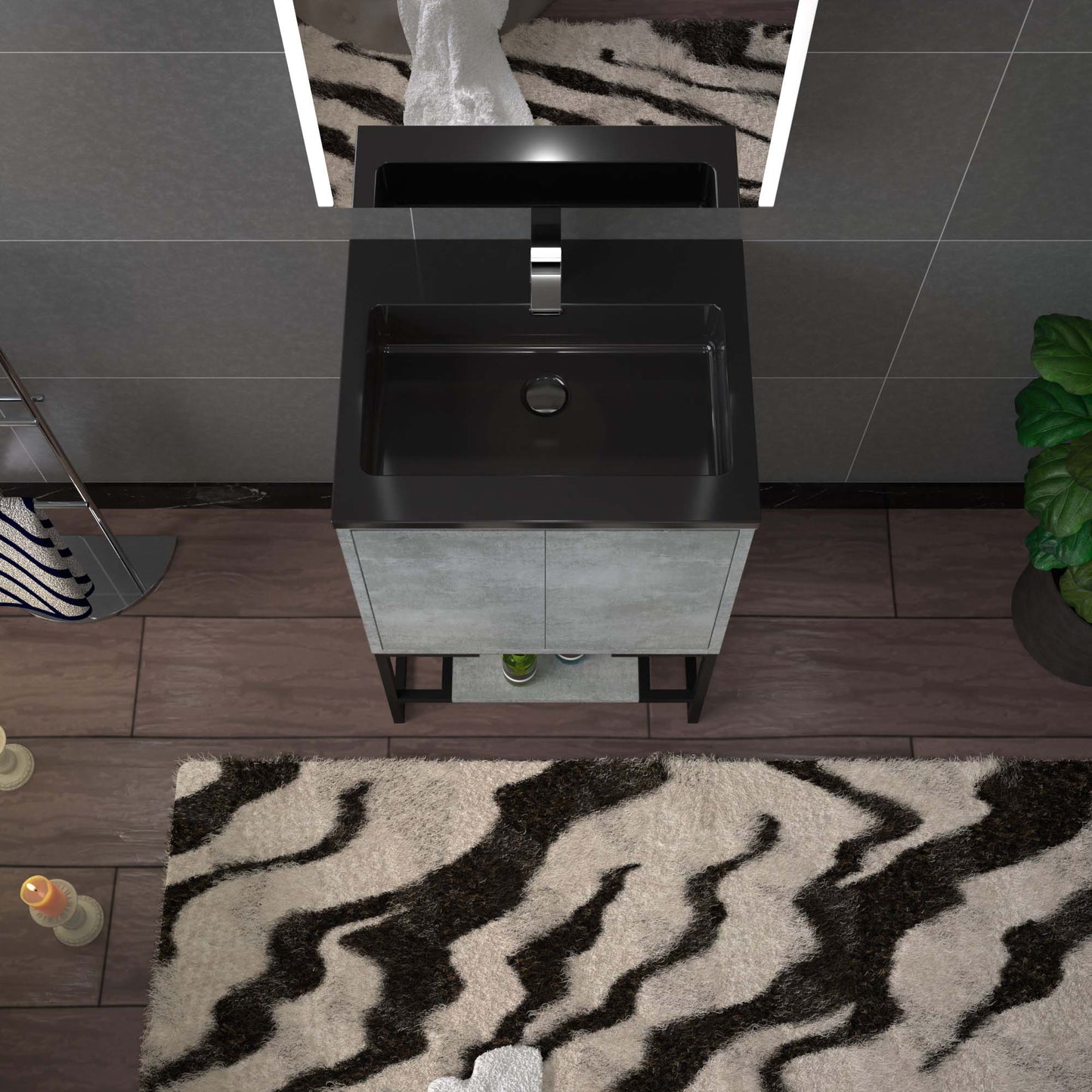 WOODBRIDGE 24 in. W x 19 in. D Bathroom Vanity in Gray with Quartz Sand Composite Vanity Top in Matte Black, with Stainless Steel Frame