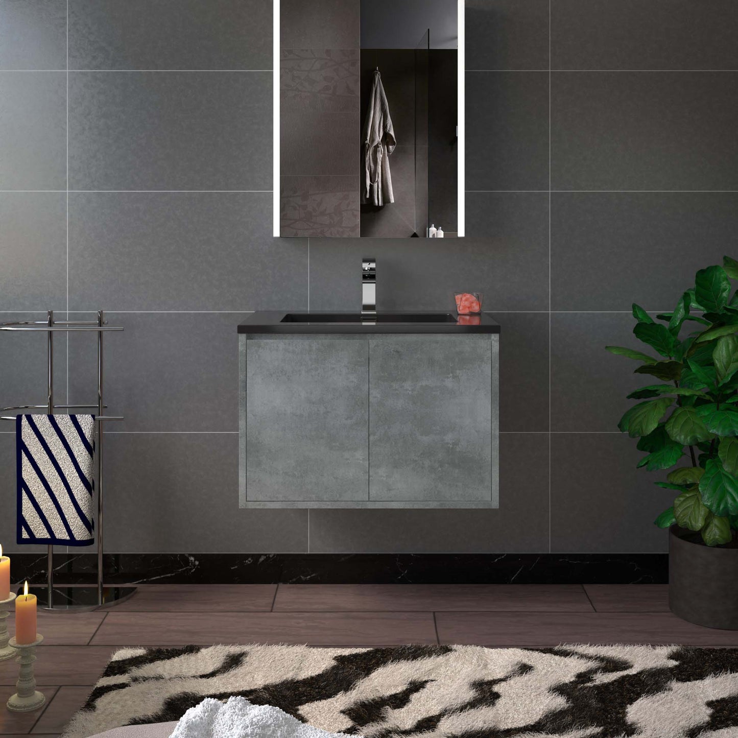 WOODBRIDGE 24 in. W x 19 in. D Bathroom Vanity in Gray with Quartz Sand Composite Vanity Top in Matte Black, with Stainless Steel Frame