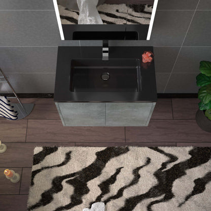 WOODBRIDGE 24 in. W x 19 in. D Bathroom Vanity in Gray with Quartz Sand Composite Vanity Top in Matte Black, with Stainless Steel Frame