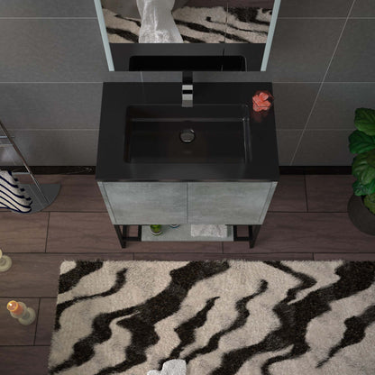 WOODBRIDGE 24 in. W x 19 in. D Bathroom Vanity in Gray with Quartz Sand Composite Vanity Top in Matte Black, with Stainless Steel Frame