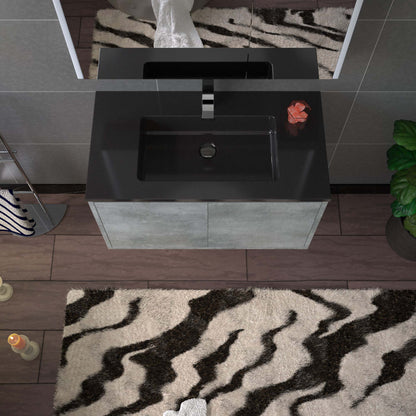 WOODBRIDGE 24 in. W x 19 in. D Bathroom Vanity in Gray with Quartz Sand Composite Vanity Top in Matte Black, with Stainless Steel Frame