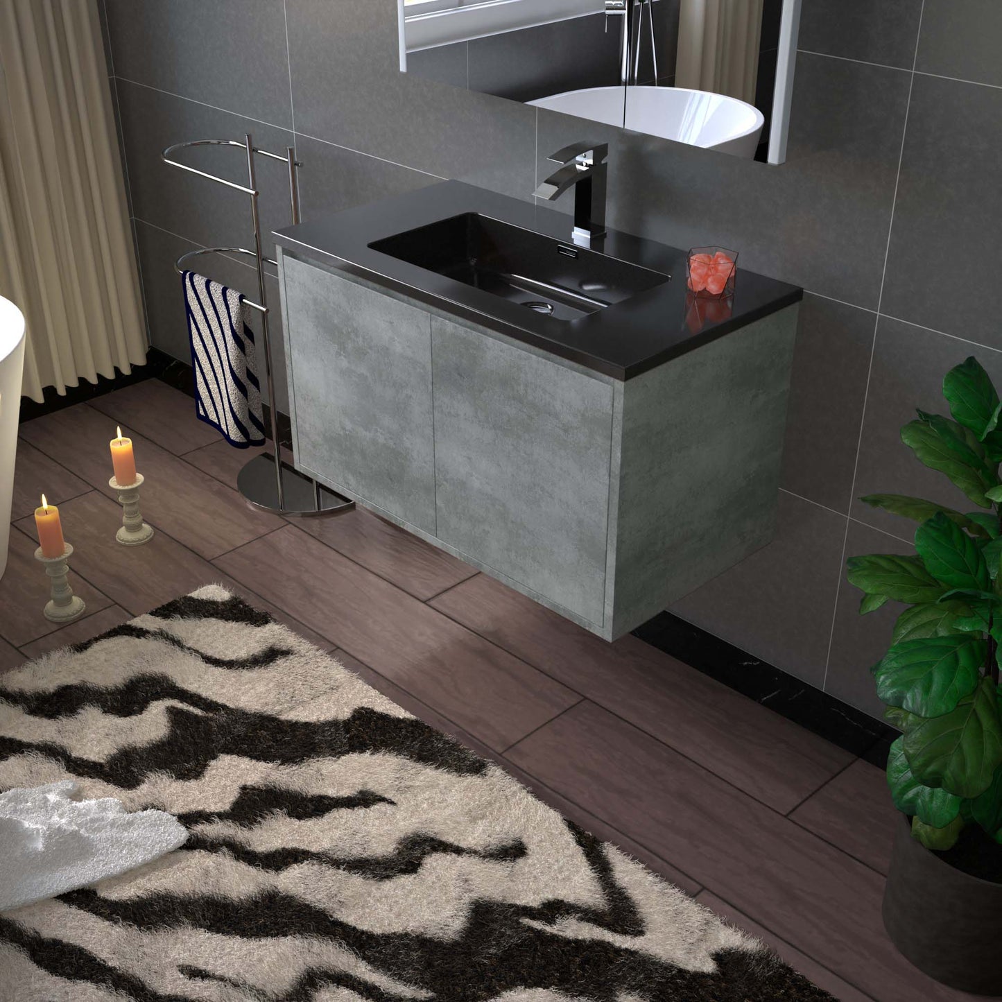 WOODBRIDGE 24 in. W x 19 in. D Bathroom Vanity in Gray with Quartz Sand Composite Vanity Top in Matte Black, with Stainless Steel Frame