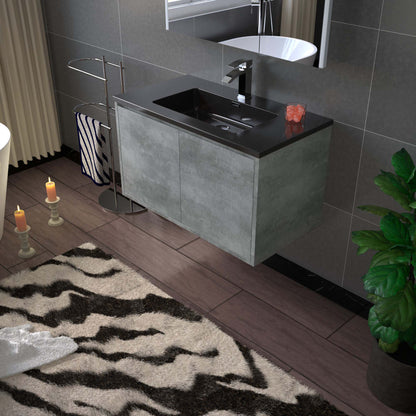 WOODBRIDGE 24 in. W x 19 in. D Bathroom Vanity in Gray with Quartz Sand Composite Vanity Top in Matte Black, with Stainless Steel Frame