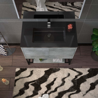 WOODBRIDGE 24 in. W x 19 in. D Bathroom Vanity in Gray with Quartz Sand Composite Vanity Top in Matte Black, with Stainless Steel Frame