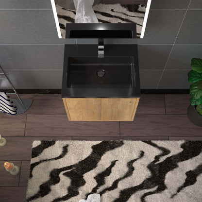 WOODBRIDGE 24 in. W x 19 in. D Bathroom Vanity in Oak with Quartz Sand Composite Vanity Top in Matte Black, with Stainless Steel Frame