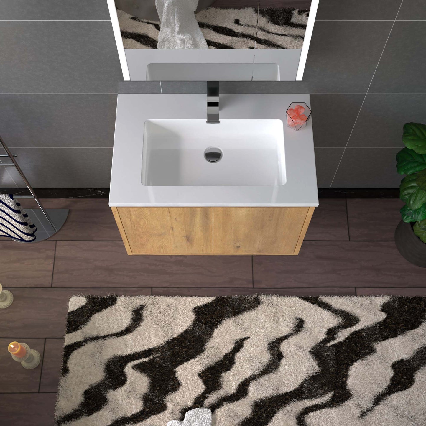 WOODBRIDGE 23-5/8 in. W x 18-7/8 in. D Bathroom Vanity in Oak with Resin Composite Vanity Top in Glossy White, with Stainless Steel Frame
